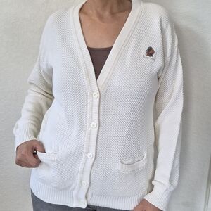 Leon Levin Hand Loomed, Vintage, Cotton Button Up, V Neck Sweater